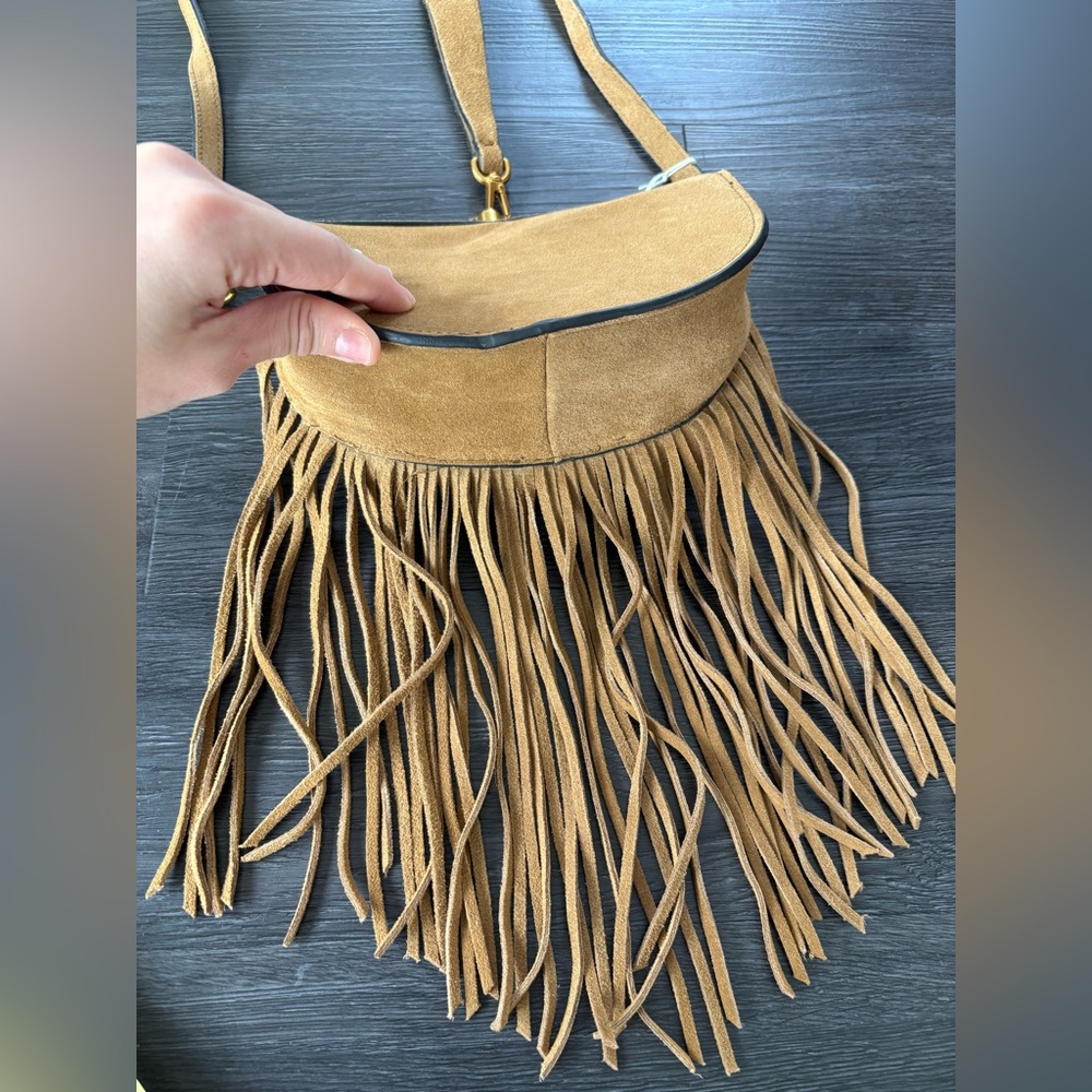 Mango tan fringe suede bag crossbody or clutch - Picture 3 of 8